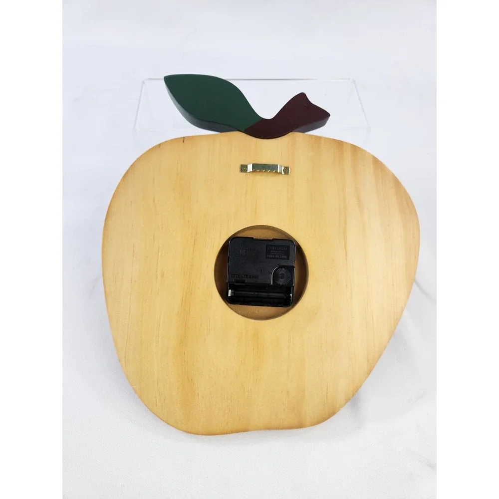 Vintage Wooden Apple Wall Clock 1990s Retro Kitchen Farmhouse Cottagecore Decor